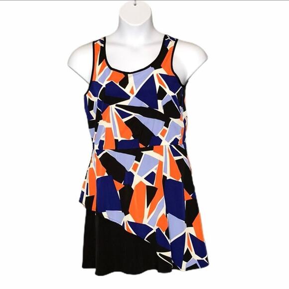 Harlowe & Graham Blue & Orange Geometric Dress Size Small - Picture 2 of 7